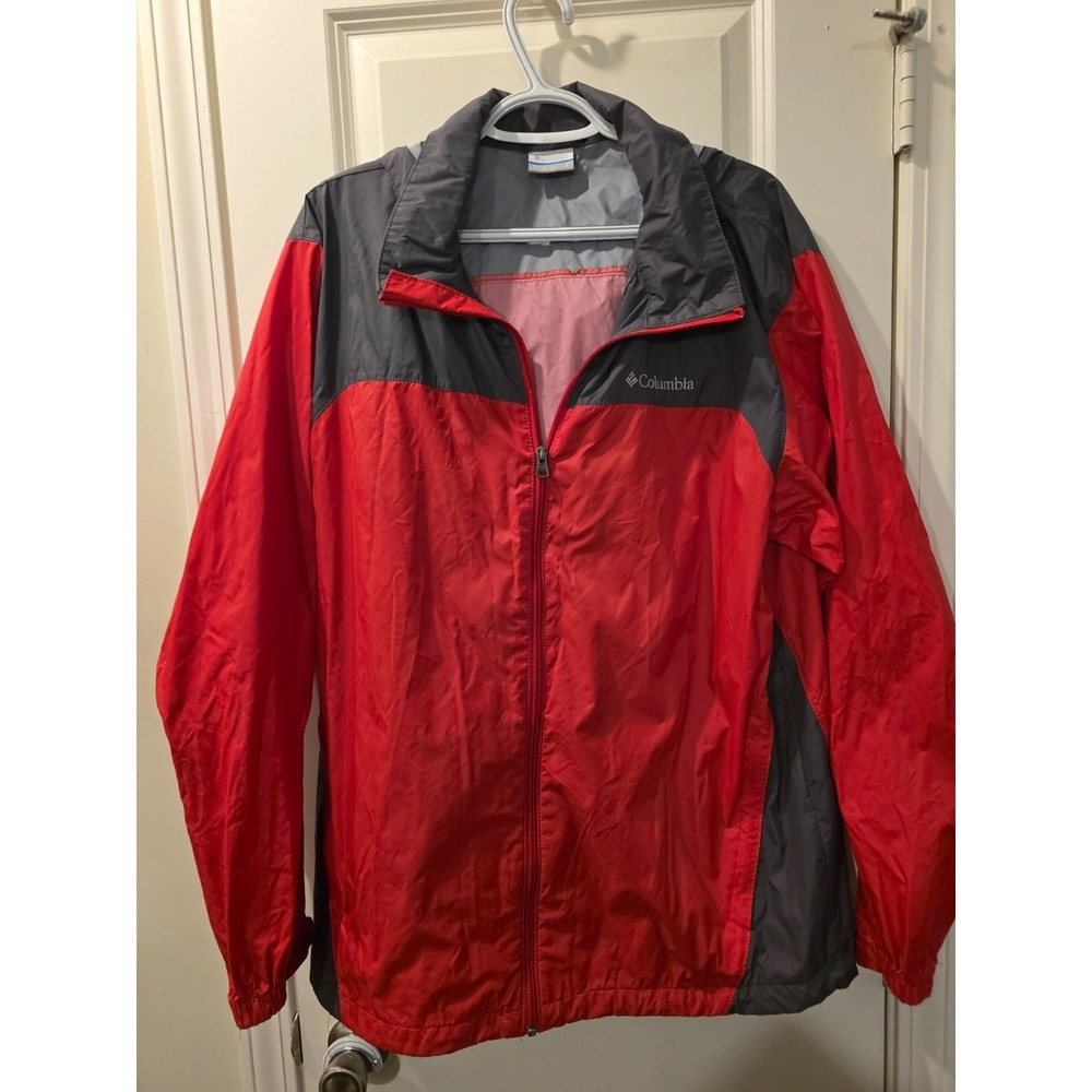 Columbia Sportswear Red‎ Black Windbreaker Jacket Size L #